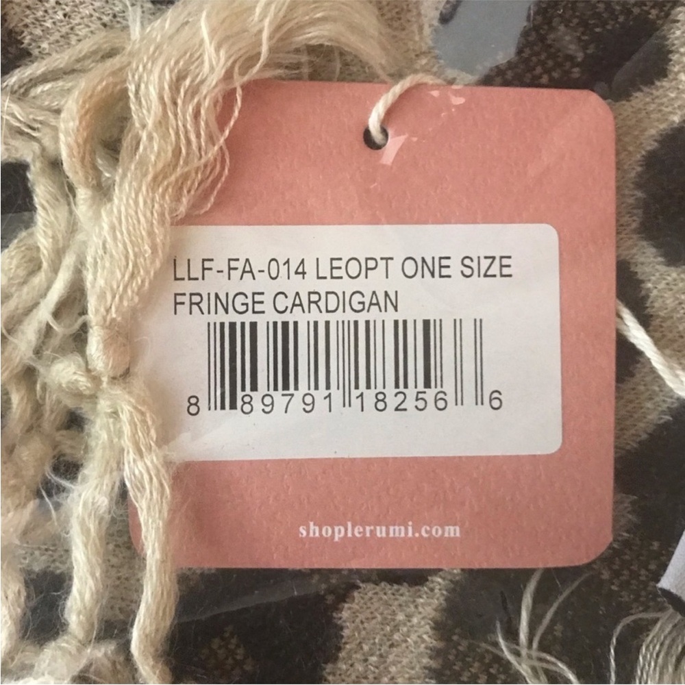 lèRumi Leopard Print Fringe Cardigan Ruana Poncho Wrap, One Size - Picture 8 of 10